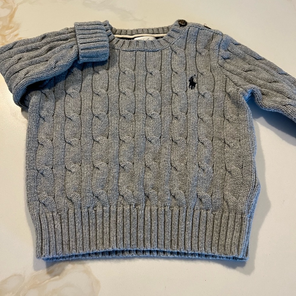 Ralph Lauren Toddler Boys Sweater, Gray, 12 month